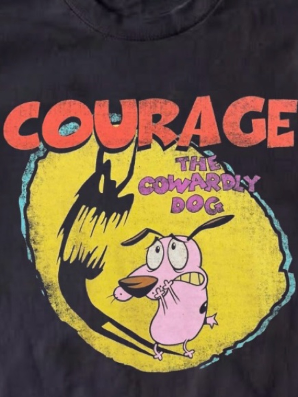 Gildan Black Courage the Cowardly Dog Graphic Tee - Yellow Pink Red Accents - Picture 2 of 2